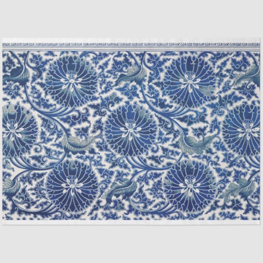 Blau-Weiß-Blumendecoupage Seidenpapier (Vorderseite)