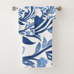 Blau-Weiß-Blumendesign Chinoiserie-Muster Badhandtuch Set