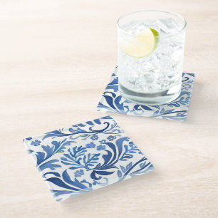 Blau-Weiß-Blumendesign   Chinoiserie-Muster Glasuntersetzer