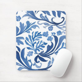 Blau-Weiß-Blumendesign | Chinoiserie-Muster Mousepad