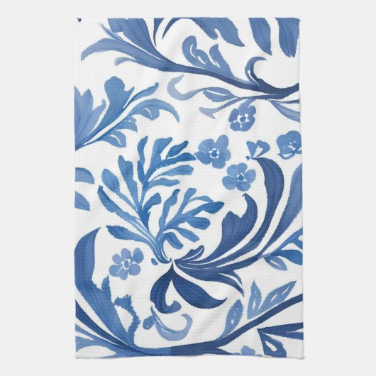 Blau-Weiß-Blumendesign | Chinoiserie Pattern Geschirrtuch (Vertikal)