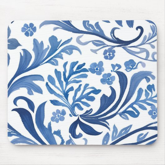 Blau-Weiß-Blumendesign | Chinoiserie Pattern Mousepad (Vorne)