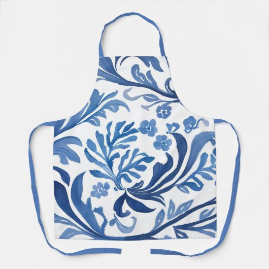 Blau-Weiß-Blumendesign | Chinoiserie Pattern Schürze (Vorderseite)