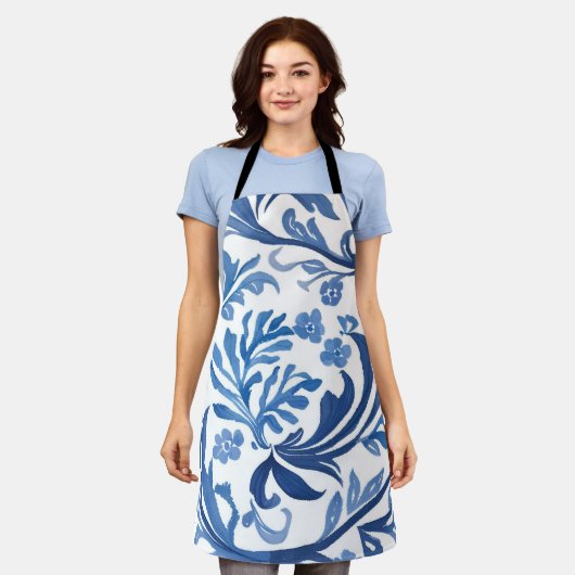 Blau-Weiß-Blumendesign | Chinoiserie Pattern Schürze (Getragen)