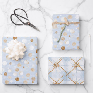 Blau Weiß Braun Punkte Streifen Geburtstag Geschenkpapier Set