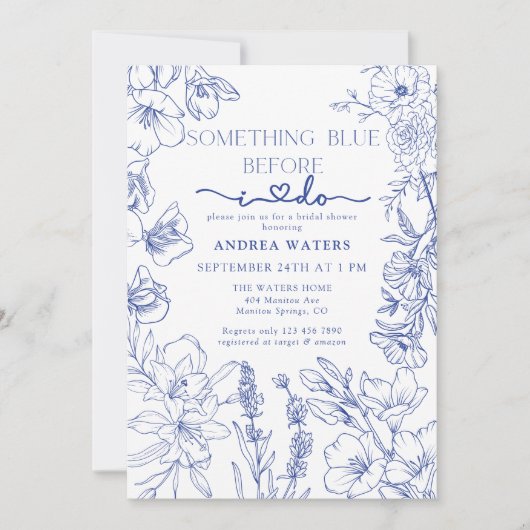 Blau-Weiß-Brautparty Einladung (Vorderseite)