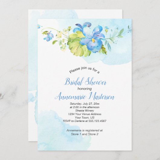 Blau-Weiß-Brautparty Einladung (Vorne/Hinten)