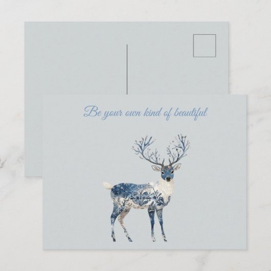 Blau Weiß Chic Hirsch Postkarte (Vorne/Hinten)