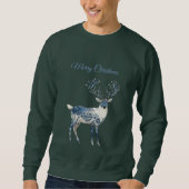 Blau Weiß Chic Hirsch Sweatshirt (Vorderseite)