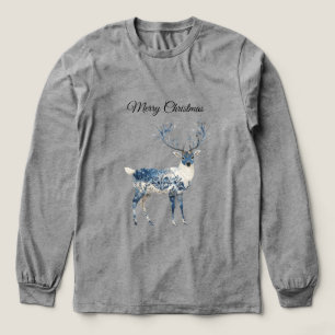 Blau Weiß Chic Hirsch Tri-Blend Shirt