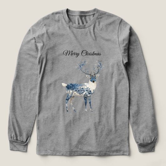 Blau Weiß Chic Hirsch Tri-Blend Shirt (Design Vorderseite)