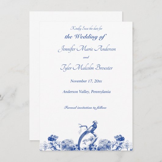 Blau-Weiß-China Muster mit Bird Einladung (Vorne/Hinten)