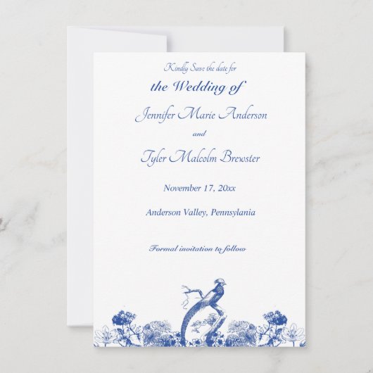 Blau-Weiß-China Muster mit Bird Einladung (Vorderseite)