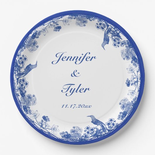 Blau-Weiß-China Muster mit Bird Pappteller (Vorderseite)