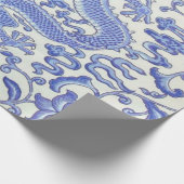 Blau-Weiß-Chinesischer Drache Blumendekoupage Geschenkpapier (Ecke)