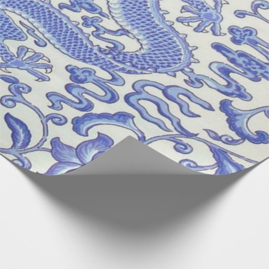 Blau-Weiß-Chinesischer Drache Blumendekoupage Geschenkpapier (Ecke)
