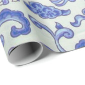 Blau-Weiß-Chinesischer Drache Blumendekoupage Geschenkpapier (Rolleneckpunkt)