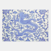 Blau-Weiß-Chinesischer Drache Blumendekoupage Geschenkpapier Set (Vorderseite 3)