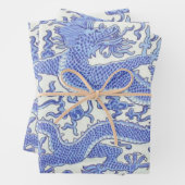 Blau-Weiß-Chinesischer Drache Blumendekoupage Geschenkpapier Set (Beispiel)