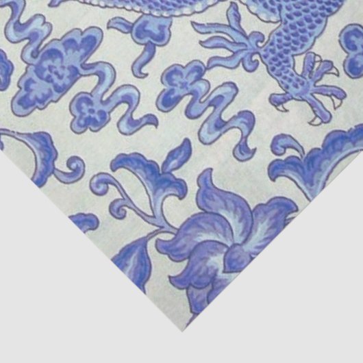 Blau-Weiß-Chinesischer Drache Blumendekoupage Seidenpapier (Detail)