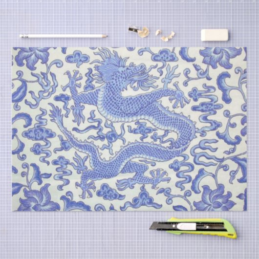Blau-Weiß-Chinesischer Drache Blumendekoupage Seidenpapier (Handwerk)