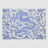 Blau-Weiß-Chinesischer Drache Blumendekoupage Seidenpapier (Vorderseite)