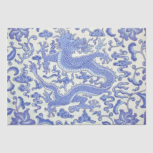 Blau-Weiß-Chinesischer Drache Blumendekoupage Seidenpapier