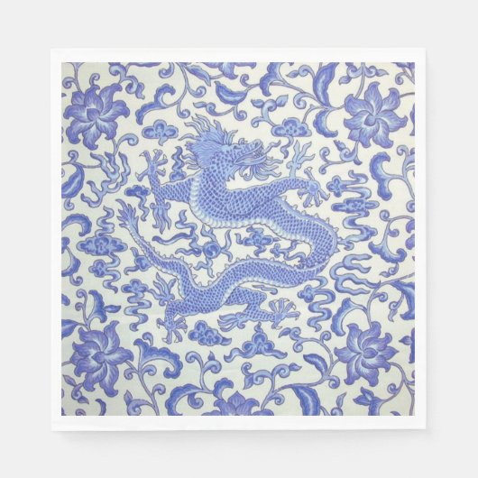 Blau-Weiß-Chinesischer Drache Blumendekoupage Serviette (Vorderseite)