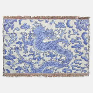 Blau-Weiß-Chinesischer Orientalischer Drache Decke