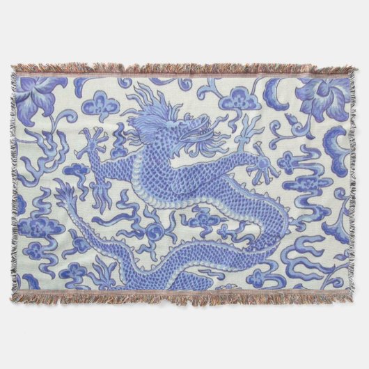 Blau-Weiß-Chinesischer Orientalischer Drache Decke (Vorderseite)