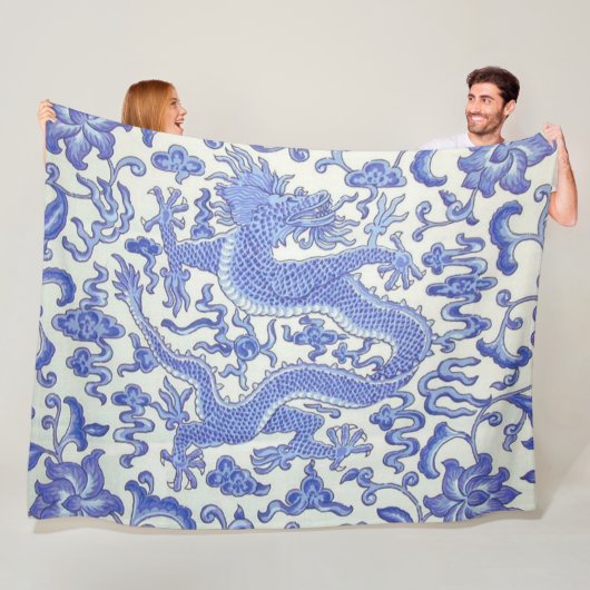 Blau-Weiß-Chinesischer Orientalischer Drache Fleecedecke (Beispiel)