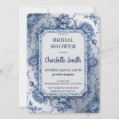 Blau-weiß Chinoiserie Antik Brautparty Einladung (Vorderseite)