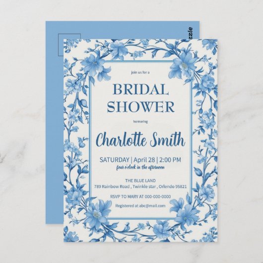 Blau-Weiß Chinoiserie Antik Brautparty Postkarte (Vorne/Hinten)