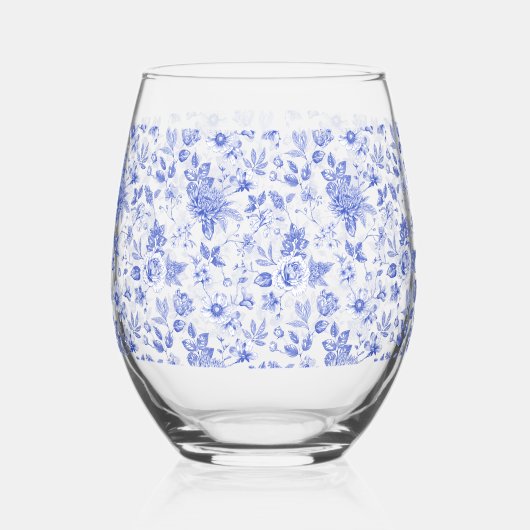 Blau-weiß Chinoiserie Antik Brautparty Weinglas Ohne Stiel (Vorderseite)