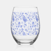 Blau-weiß Chinoiserie Antik Brautparty Weinglas Ohne Stiel (Links)