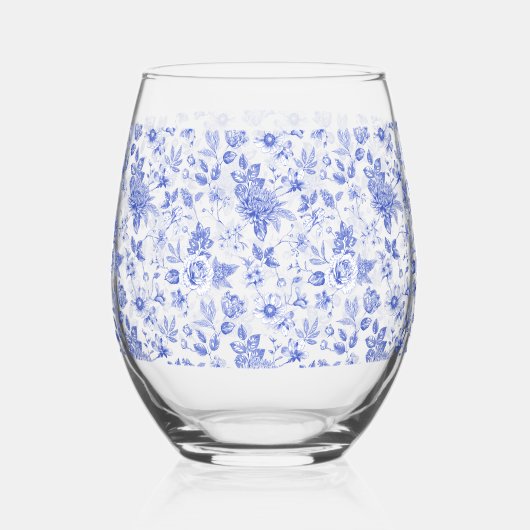 Blau-weiß Chinoiserie Antik Brautparty Weinglas Ohne Stiel (Links)