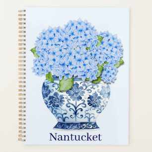 Blau-Weiß-Chinoiserie-Blumen Nantucket-Notizbuch Planer