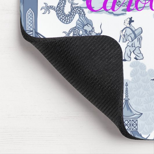 Blau & Weiß Chinoiserie Muster mit Monogramm Mousepad (Ecke)