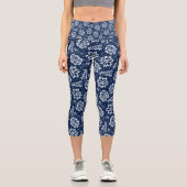 Blau-Weiß-Chintz-Blumenmuster Capri Leggings (Vorderseite)