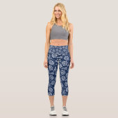 Blau-Weiß-Chintz-Blumenmuster Capri Leggings (Vorderseite)