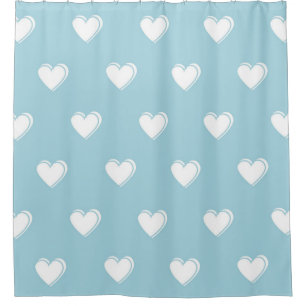 Blau Weiß Cute Einfaches Herz Muster Duschvorhang