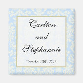 Blau/Weiß Damask Hochzeitsmagnet Gefallen Magnet (Vorne)