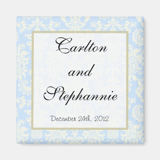 Blau/Weiß Damask Hochzeitsmagnet Gefallen Magnet (Vorne)