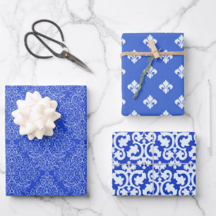 Blau-Weiß-Damaskus Geschenkpapier Set