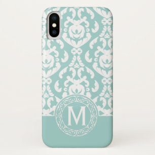 Blau Weiß Damast Monogramm iPhone X Hülle