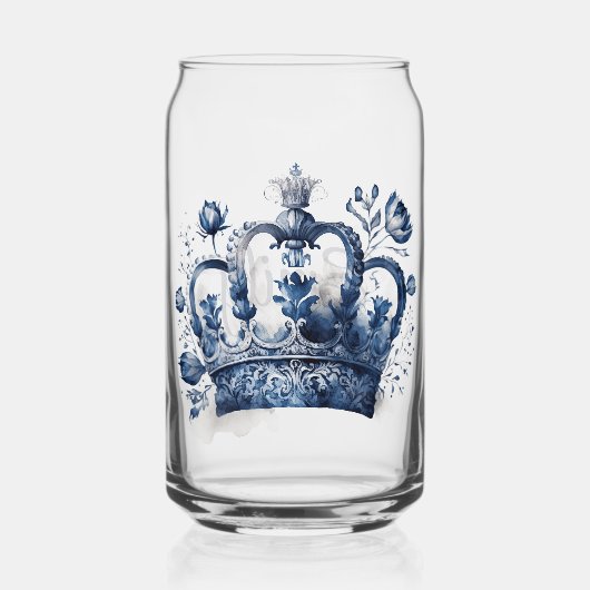 Blau-weiß Delft-Kronen mit Blume Dosenglas (Vorderseite)