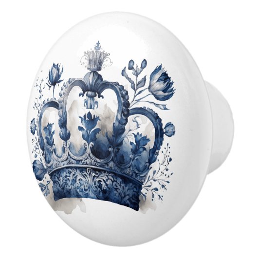 Blau-weiß Delft-Kronen mit Blume Keramikknauf (Rechts)