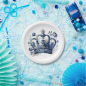 Blau-weiß Delft-Kronen mit Blume Pappteller (Party)