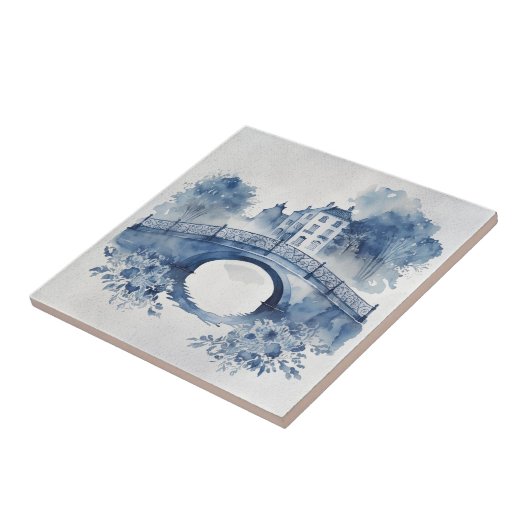 Blau-Weiß-Delft-Landschaft Fliese (Seite)