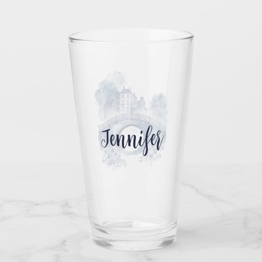 Blau-Weiß-Delft-Landschaft Glas (Rückseite)